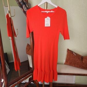 ALC | Bright Orange Ribbed Knit Dress Size: Large